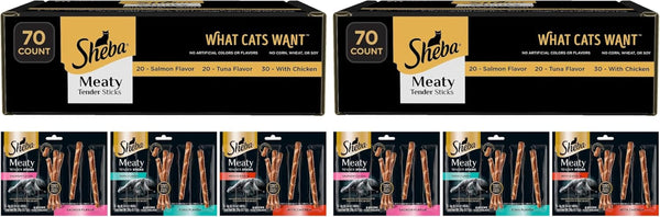 Sheba Meaty Tender Sticks Cat Treats, Chicken, Salmon, & Tuna, 70 Count | Chicken, Tuna & Salmon Flavor, Real Meat, Healthy Fats & Fatty Acids, Essential Amino Acids, Soft Texture, No Artificial Dyes11