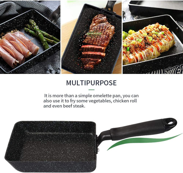 Tamagoyaki Pan, Japanese Omelette Pan Nonstick with Silicone Spatula, Square Egg Pan 7 X 5 Inches, Black4