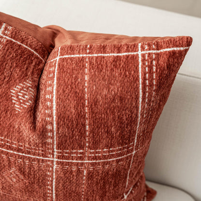Decorative Lumbar Pillow Cover 14X36, Long Decorative Throw Pillow for Bed, Terracotta Rust Red Boho Textured Chenille Accent Pillowcase for Bedroom Home Décor (Cover Only)4