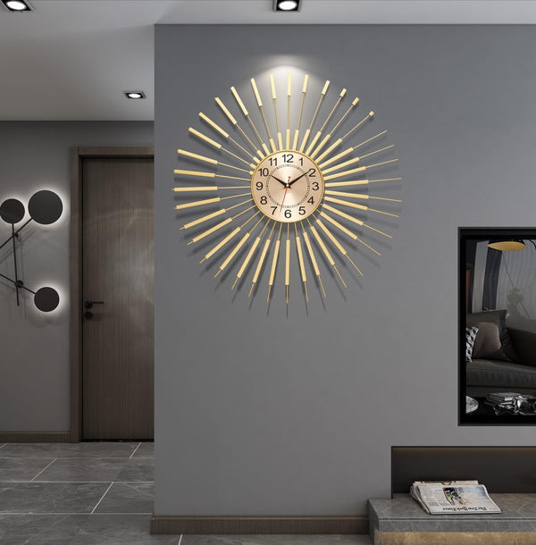 Large Wall Clocks for Living Room Decor 24 Inch Gold Starburst Wall Clock, Silent Non-Ticking Metal Wall Clocks Battery Operated, Mid Century Boho Farmhouse Modern Art Decor for Bedroom Office8