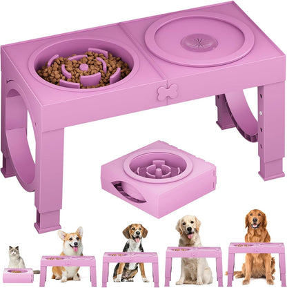 XIAZ Elevated Dog Bowls Large Breed Raised Dogs Bowl Stand Large/Medium Sized Dog Stainless Steel Food Water Bowl Stands 5 Heights Adjustable 9/11/12/14In Black Pet Feeder Dish Station11
