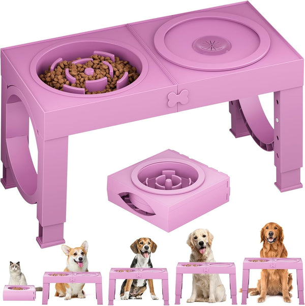 XIAZ Elevated Dog Bowls Large Breed Raised Dogs Bowl Stand Large/Medium Sized Dog Stainless Steel Food Water Bowl Stands 5 Heights Adjustable 9/11/12/14In Black Pet Feeder Dish Station11