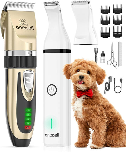 Oneisall Dog Clippers and Paw Trimmer Kit for Small Large Dogs Cats | Low Noise, Powerful Motor, Cordless & Long Battery Life, Simple for Beginners, 6 Guide Combs, Removable & Rinsable Blade1