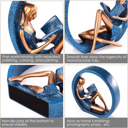 2PCS 11''H Girl Statues, Reading Girl Sculptures Ornaments, Blue | Abstract Sculptures, Yoga Girl Collectible Figurines for Home Office Living Room Table Bookshelf Desk Housewarming Décor2