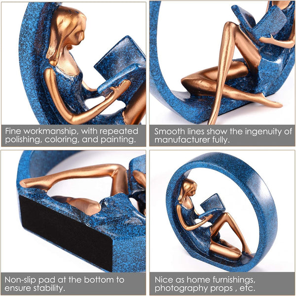 2PCS 11''H Girl Statues, Reading Girl Sculptures Ornaments, Blue | Abstract Sculptures, Yoga Girl Collectible Figurines for Home Office Living Room Table Bookshelf Desk Housewarming Décor2