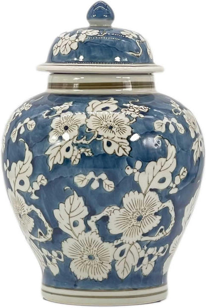 Blue and White Flower Chinoiserie Ginger Jar 12" W/Lid Ginger Jar, Tea Storage Decorative Home Decor Jar1