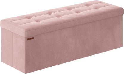 SONGMICS Mazie Collection - Storage Ottoman Bench, Foldable Foot Rest, 15 X 43 X 15 Inches, End of Bed Bench, Storage Chest, Load 660 Lb, Living Room, Bedroom, Entryway, Jelly Pink ULSF277R011