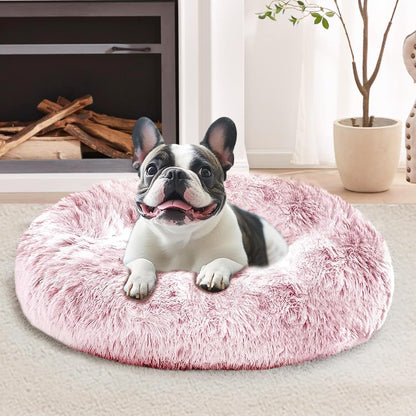 JOLLYVOGUE Small Dog Bed, Calming Dog Beds for Small Dogs & Indoor Cats - 20 Inches Donut Washable Cat Bed for Kittens & Puppies, round Fluffy Plush Faux Fur Pet Beds(Smoke Grey)33