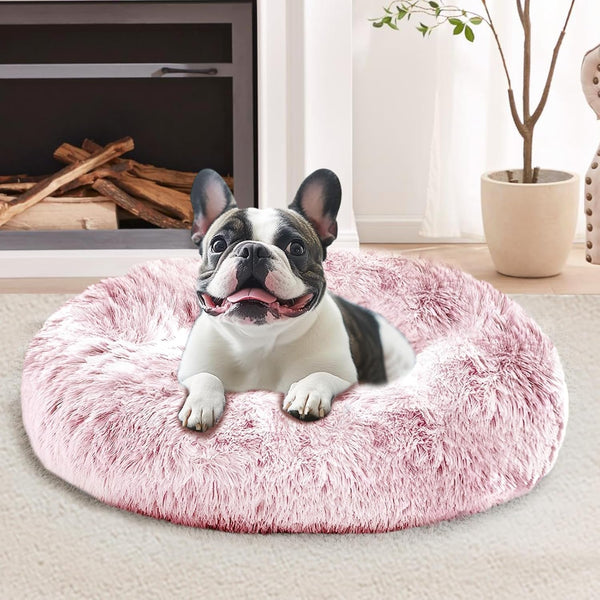 JOLLYVOGUE Small Dog Bed, Calming Dog Beds for Small Dogs & Indoor Cats - 20 Inches Donut Washable Cat Bed for Kittens & Puppies, round Fluffy Plush Faux Fur Pet Beds(Smoke Grey)33