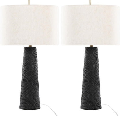 Kona 31" Contemporary Polyresin Table Lamp in Matte Black Polyresin, Modern Brass and Natural Linen Shade from Grandview Gallery Set of 21
