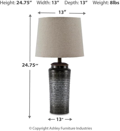 Signature Design by Ashley Norbert Living Room Table Lamp Set of 2, Gray | Galvanized Metal with Ribbed Ombre Finish, Medium Fabric Hardback Shade, Supports up to 150 Watts, Living Room Placement4