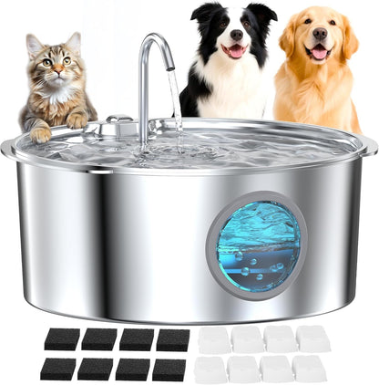Pet Water Fountain for Large Dogs: Metal Dog Water Fountain - Silent Big Cat Fountains for Drinking - 3.2G/406Oz/12L Water Fountain Dog Bowl inside - GROOKPET Fountains with 6 Filters + 3 Sponges9