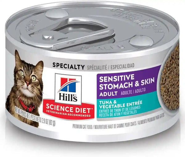 Hill'S Science Diet Sensitive Stomach & Skin Wet Cat Food Variety Pack | #1 Veterinarian Recommended, Adult Formula, Tuna & Vegetable, Chicken & Vegetable, 2.9 Oz. Cans, 12-Pack12