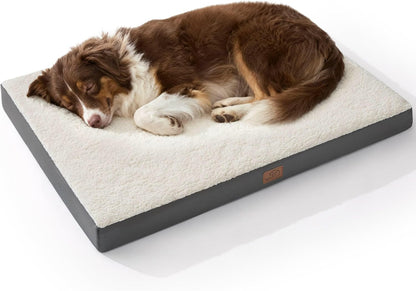 Bedsure Washable Dog Beds Large Sized Dog with Comfy Sherpa, 36X27In Grey | Orthopedic Egg Crate Foam,Comfort Support Flat Rectangle Pet Mat,Non-Slip Bottom,Removable Cover,For Large Breed up to 55 Lbs1