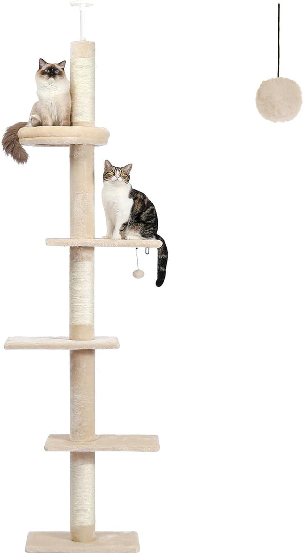 PETEPELA Cat Tree for Indoor Cats, 34.6" Small Cat Tower with Scratching Posts, 2 Condos, Scratching Ramp & Dangling Toys, Cat Play House for Kittens and Small Cats | Compact Tower with Thick Sisal Posts, 2 Condos, Dangling Toys & a Cozy Top Bed—For Kittens & Small Cats8