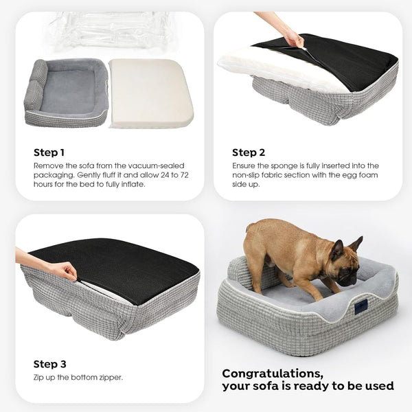 Veehoo Square Dog Bed Medium Size Dog, Orthopedic Dog Bed Couch Sofa, 36" | Washable & Medium Dog Bed for Indoor, Egg-Crate Memory Foam Dog Bed with Sides, Removable Cover, High Back Non-Slip Bottom7