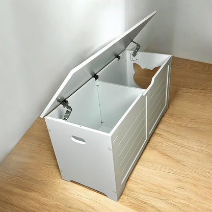 39.4" Cream White Cat Litter Box Enclosure Furniture, Hidden Litter Box Cover with Storage Platform, Indoor Cat Washroom & End Table for Large Cats3