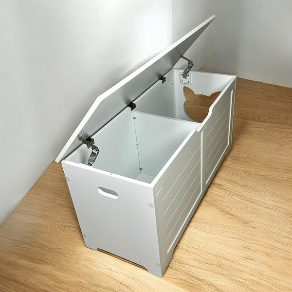 39.4" Cream White Cat Litter Box Enclosure Furniture, Hidden Litter Box Cover with Storage Platform, Indoor Cat Washroom & End Table for Large Cats3