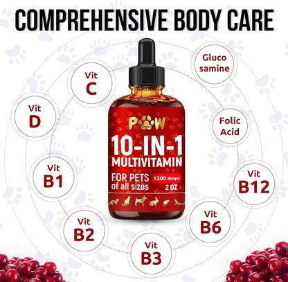 Liquid Multivitamin for Dogs with Glucosamine – Help with Allergies & Utis – Dog Vitamins and Supplements – Cat Multivitamin for Hips & Joints – B, C & D3 for Coat Shining & Digestion – 2 Oz4