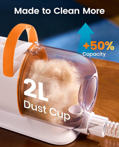 Oneisall Dog Grooming Vacuum - 15000Pa Suction, Captures 99% Pet Hair to Reduce Shedding, Dog Grooming Clippers & Quiet Brush (≤59Db) with 4 Accessories, 2L Dust Canister for Home Cleaning（Orange）8