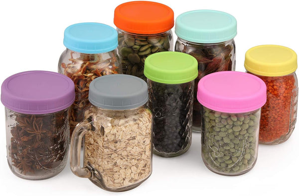 [16 Pack] Colored Plastic Mason Jar Lids Fits Ball, Kerr & More - 8 Wide Mouth & 8 Regular Mouth - Storage Caps for Canning Jars, Dishwasher Safe & Food Grade & Leakproof6