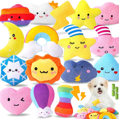 Cheerful 20-Pack Squeaky Dog Toys Set - Included 4 Dog Bags, Plush Puppy Toys with Irresistibly Cute Characters for Small Dogs, Interactive Dog Squeak Toys for Fun&Teeth Cleaning7