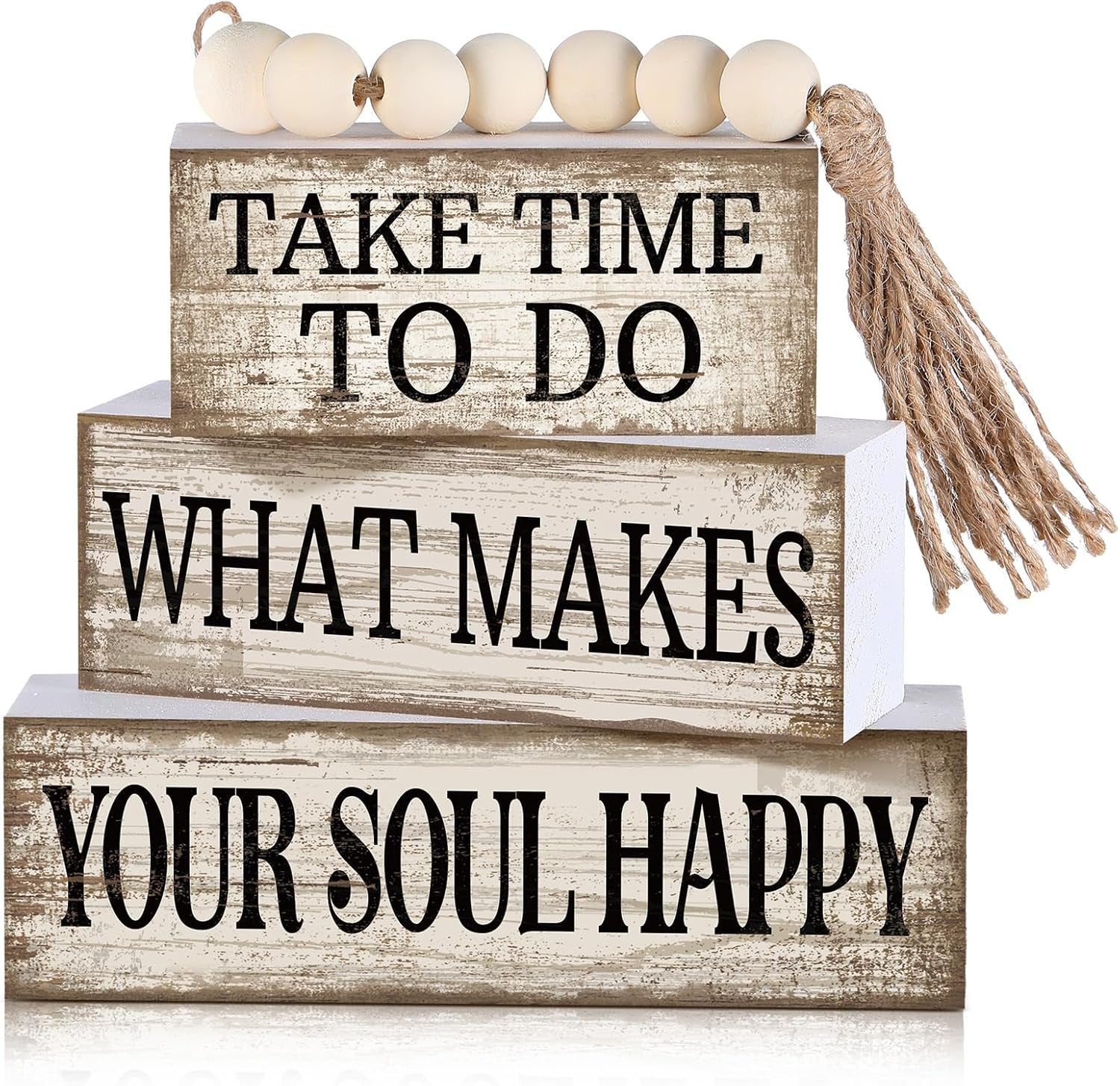 4-pcs-farmhouse-tabletop-decoration-inspirational-tiered-tray-decor-rustic-wooden-block-sign-take-time-to-do-what-makes-your-soul-happy-blocks-with-beads-tassel-home-shelf-centerpiece