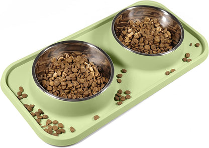 L.D.Dog Cat Food Bowls, Cat Bowls Non-Skid and Non-Spill Silicone Pads with PP Stand, Removable Stainless Steel Food and Water Dishes for Cats, Small Size Dogs10