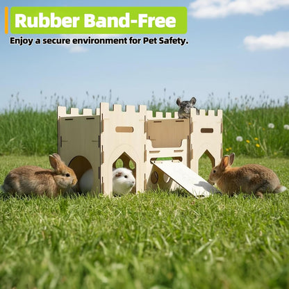 HIIMALEX Extra Large Wooden Bunny Castle House Multistory Climbing Tower Hideout Ventilated Sturdy Habitat for Rabbit Guinea Pig Chinchilla Ferret3