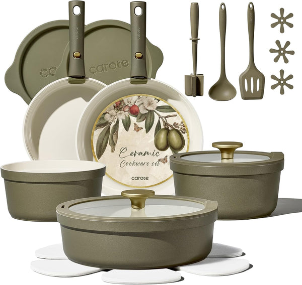 21Pcs Ceramic Cookware Sets, Nonstick Pots and Pans Set Non Toxic | Space Saving, Detachable Handle, Dishwasher & Oven Safe, PFAS Free, Kitchen/Apartment/Camping/Rv/ Traveling Cooking Sets1