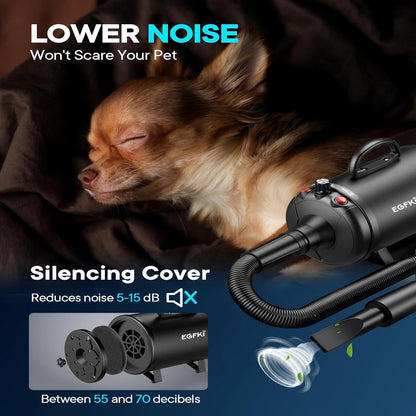 EGFKI Dog Dryer, 5.2HP/ 3800W Pet Grooming High Velocity Force Blower with 4 Nozzles, Adjustable Speed and Temperature Dog Hair Dryers for Grooming3