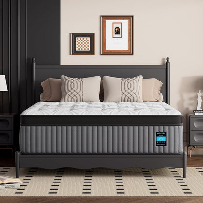 Medium Firm Queen Mattress 14 Inch, Deep Sleep Hybrid Mattresses 7-Zone Pain Relief - Medium Firm Bed in a Box - Fiberglass Free, Certipur-Us Certified2