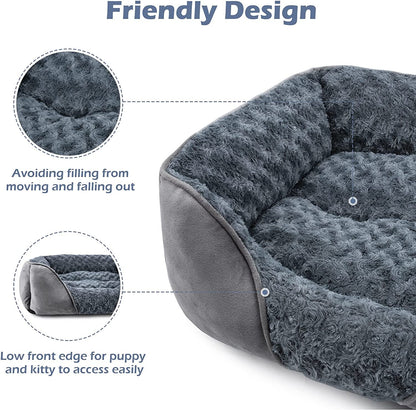 INVENHO Rectangle Washable Orthopedic Dog Bed for Small, Medium and Large Dogs, Soft Calming, Sleeping Puppy Bed Durable Pet Cuddler with Anti-Slip Bottom, S (20"X19"X6")5