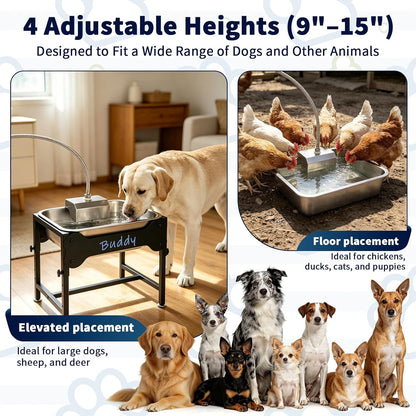 BWOGUE 3 Gal Automatic Dog Water Dispenser, Elevated Outdoor Bowl for Dogs | Automatic Water Dispenser for Dogs, Stainless Steel Pet Waterer, 9/11/13/15 in Stand, Float Valve, Big Dogs Pets Livestock4