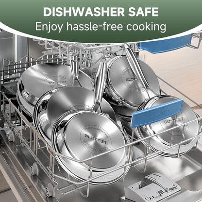 Stainless Steel Kitchen Cookware Set,11 Piece Pots and Pans Set with Steamer,Heat-Resistant Handle,Non-Toxic,Induction,Oven,Dishwasher Safe8