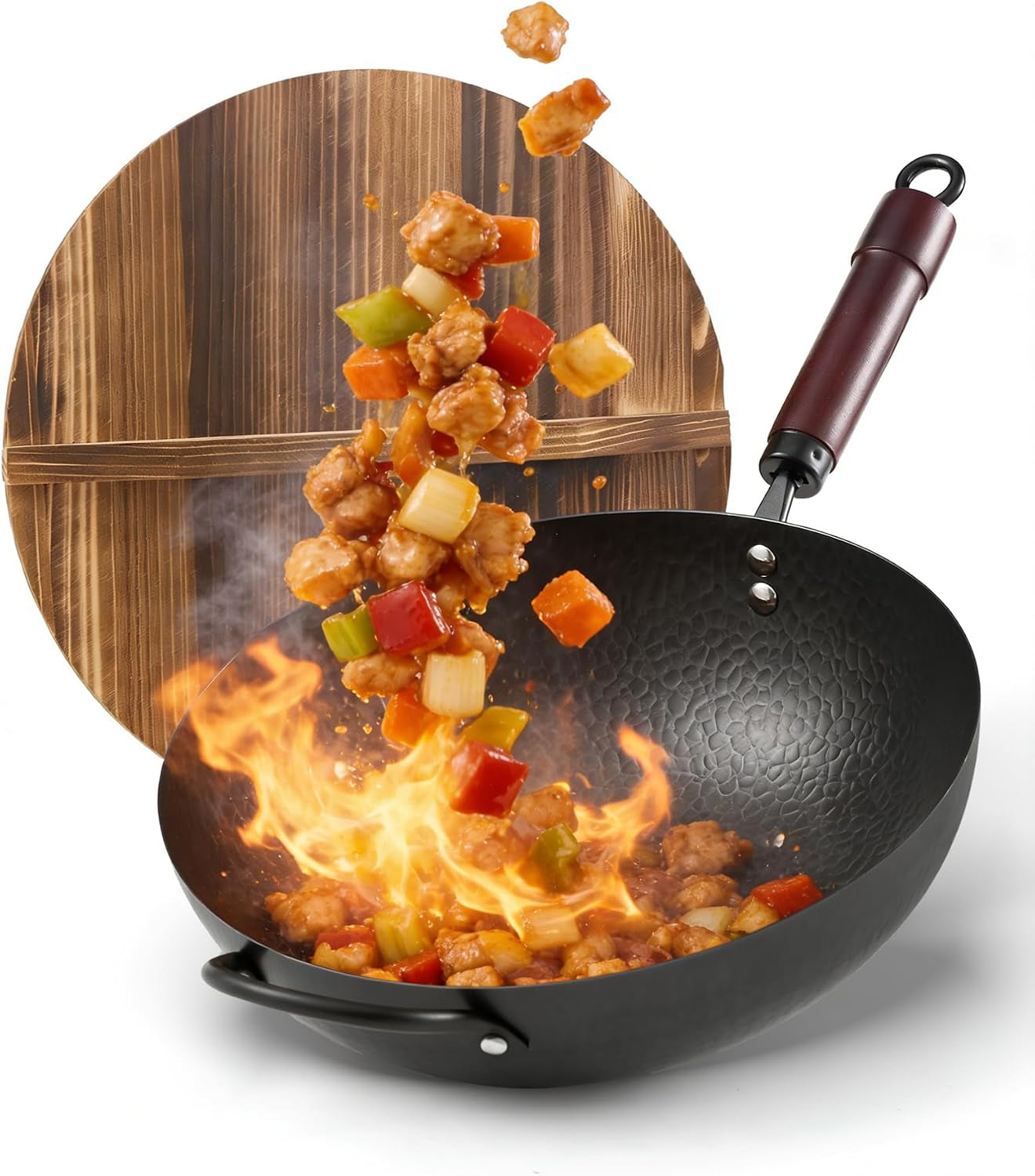 wok-pan-carbon-steel-wok-woks-stir-fry-pans-nonstick-13-inch-wok-pan-with-wooden-lid-pre-seasoned-carbon-steel-cookware-5-8qt-flat-bottom-chinese-wok-pan-compatible-with-all-cooktops