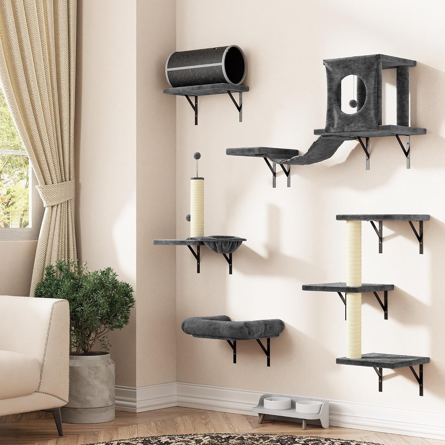 nunu-lab-wall-mounted-cat-furniture-set-6-pcs-climber-set-with-house-bridge-steps-scratcher-board-diy-walls-playground-indoor-cat-shelves-gray