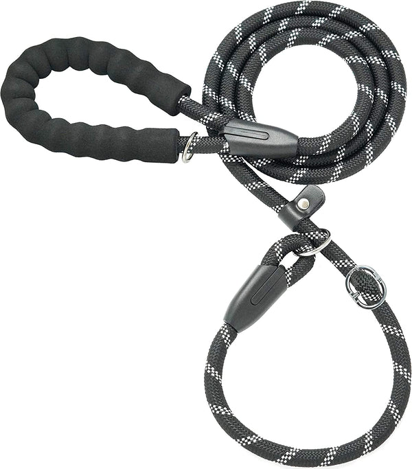 Iyoshop Durable Slip Lead Dog Leash with Padded Handle and Highly Reflective Threads, No Pull Dog Training Leash, (1/2" X 6 FT, Black)1