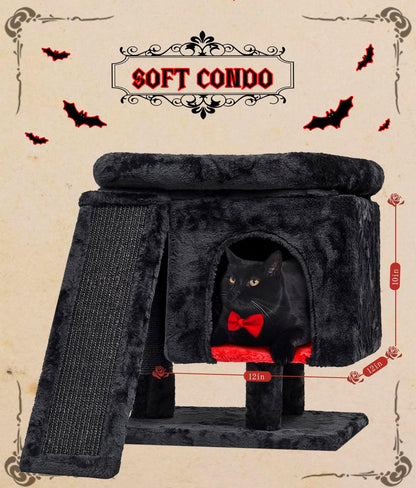 SYANDLVY Gothic Cat Tree with Coffin Bed for Indoor Cats, Cat Tower with Scratching Post, Modern Activity House for Large Cats, Condo with Board, Kittens Cave5