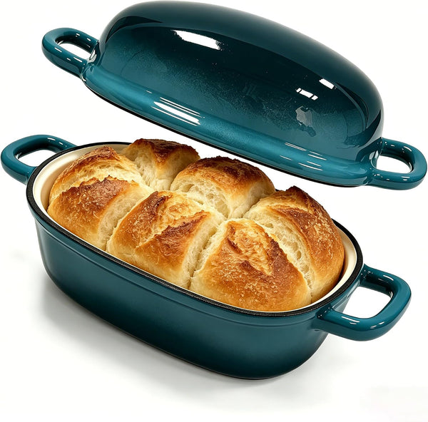 Enamelled Cast Iron Bread Loaf Pot, Non Stick Dutch Oven for Sourdough Bread Baking, Oven Safe (Peacock Blue, 3 Quarts)3