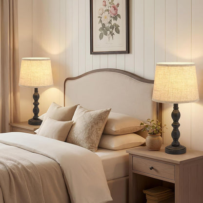 Table Lamps Set of 2, 20.5" Rustic Farmhouse Bedside Lamps with Linen Shade | Small Lamps for Nightstand, End Table, Living Room, Office, Resin Base, Vintage Style, Easy Assembly, Bulbs Not Included7