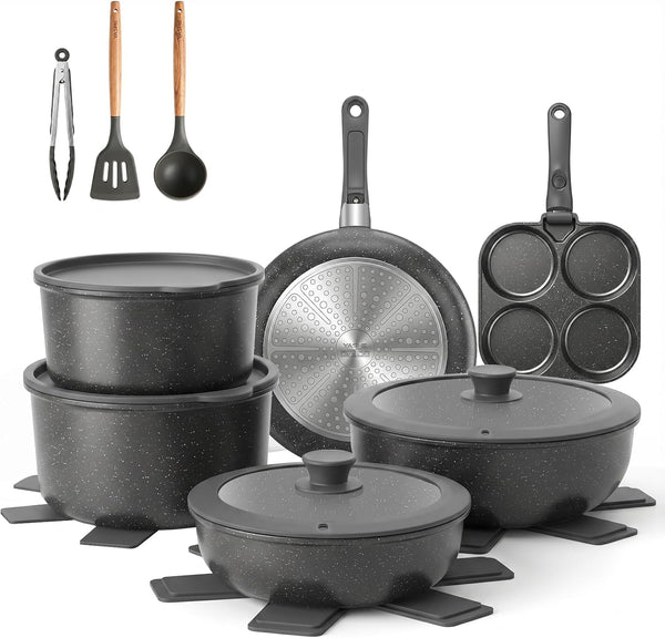 20Pcs Nonstick Cookware Set with Detachable Handles, Oven Safe | Induction Compatible Non-Toxic Pots and Pans Set for RV, Campervans, Pfoa/Pfos-Free, Stackable1