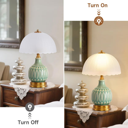 Table Lamps Ceramic Retro Lamp for Living Room,15." Modern Bedside Nightstand Traditional Lamps, Classic Chinoiserie Green Glass Lamp for Home (Retro)7