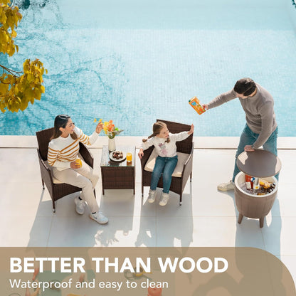 3 Piece Patio Furniture Set Outdoor Wicker Conversation (Brown) | PE Rattan Patio Porch Table and Chairs Set of 2 for Balcony Garden and Yard5