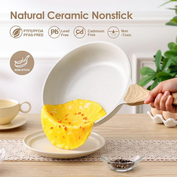 16Pcs Ceramic Cookware Set Non Toxic, Pots and Pans Set Non Stick | Induction Compatible, Even Heating, Durable, Easy to Clean, PFAS/PFOA Free, Healthy Kitchen Cooking Set, Stay-Cool Handles2