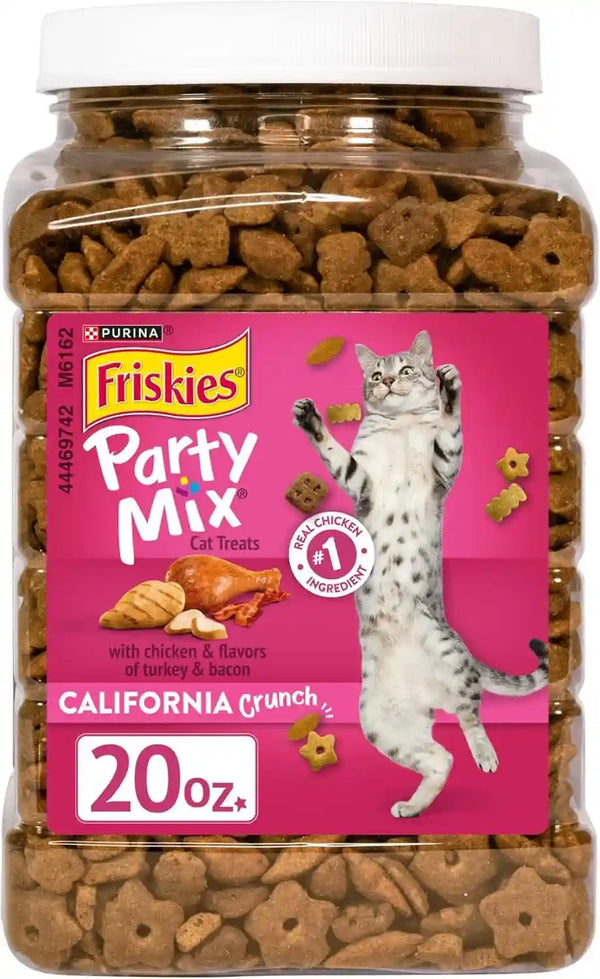 Purina Friskies Party Mix California Crunch with Chicken and Flavors of Turkey and Bacon Cat Treats - 20 Oz Canister1
