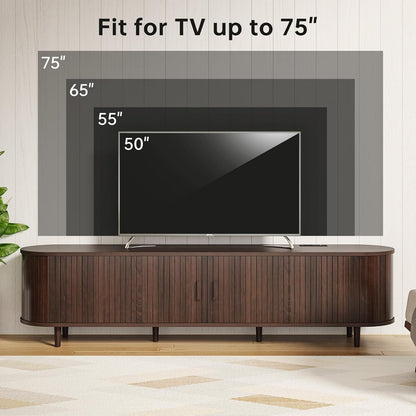 70" Mid Century Modern TV Stand, Wood TV Consoles with Sliding Doors and Power Outlet, Entertainment Center with Adjustable Shelves, Fluted TV Stands for Living Room, Walnut7