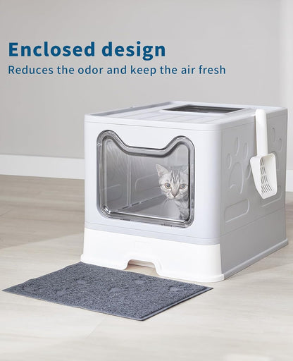 Medario Cat Litter Box with Litter Mat and Scoop, Large Covered Litter Box with Lid, Enclosed Kitty Box, Front Entry Top Exit, Odor Control, Easy to Clean (Grey)6