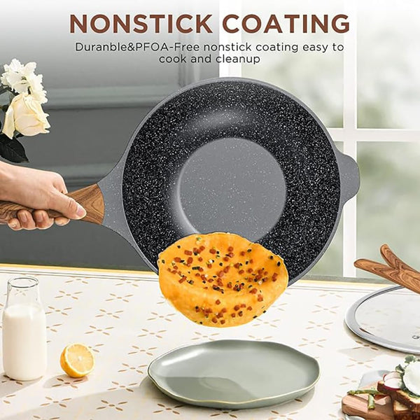 Nonstick Wok and Stir Fry Pan 12.5 Inch with Spatula, Die-Cast Aluminum Scratch Resistant Healthy Wok with Free-Standing Lid4