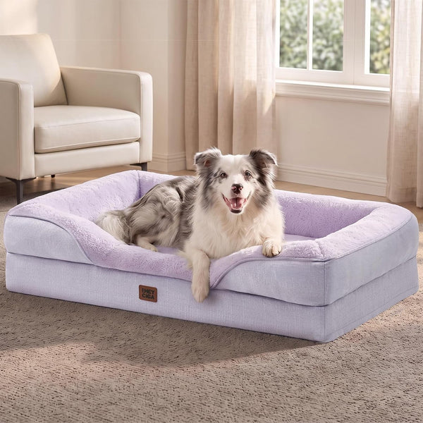 EHEYCIGA Orthopedic XL Dog Bed for Large Sized Dog, 42X30 Inch Extra Large Memory Foam Dog Couch Bed with Sides, Waterproof Liner & Washable Removable Cover, Bolster Pet Sofa, Grey54